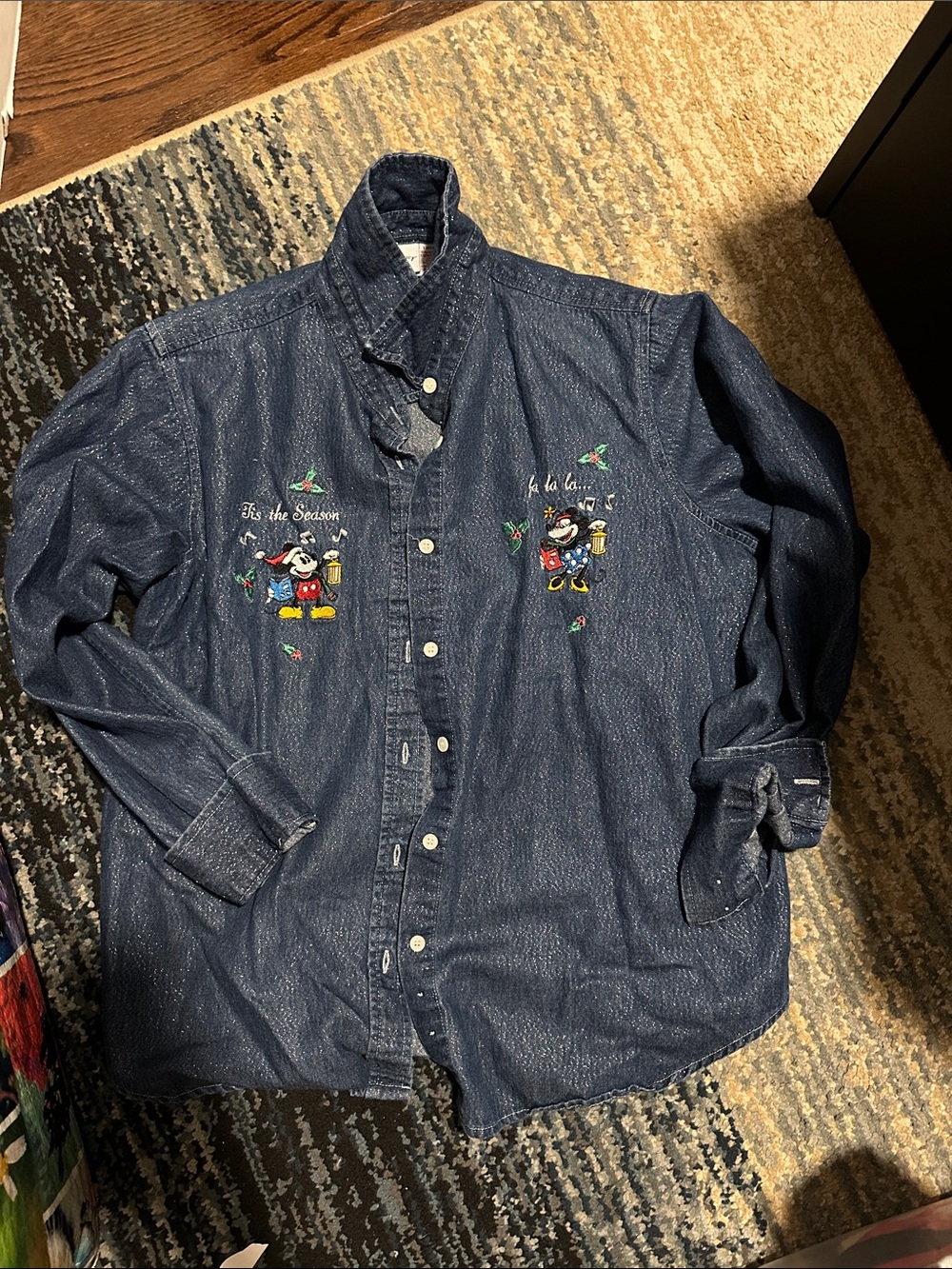 vintage Disney "Tis the Season" holiday denim button-up shirt